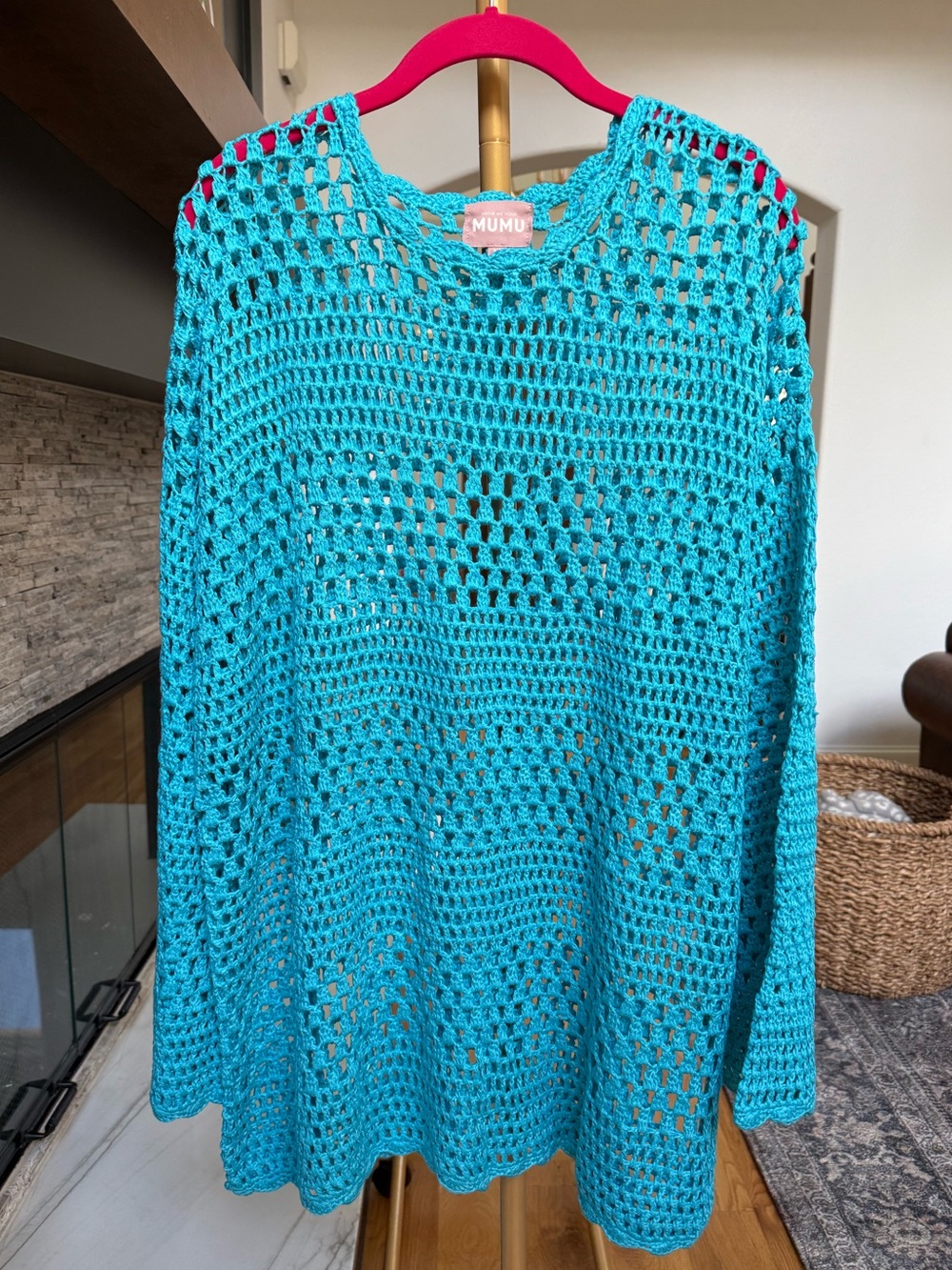 EUC Show Me Your MuMu Crocheted Paula Pullover Medium Turquoise/Teel